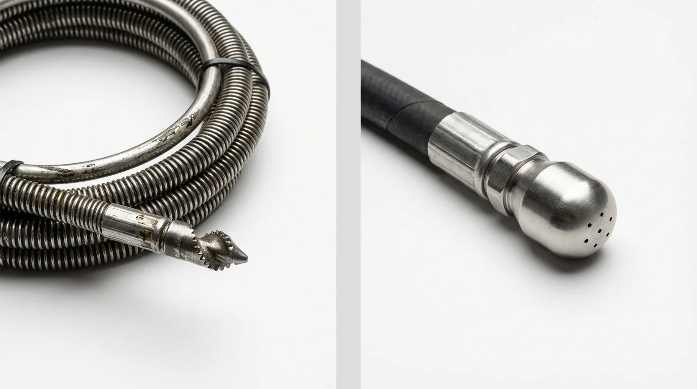 Drain snake cable and hydro jetting nozzle used for drain cleaning in Walnut Creek, CA