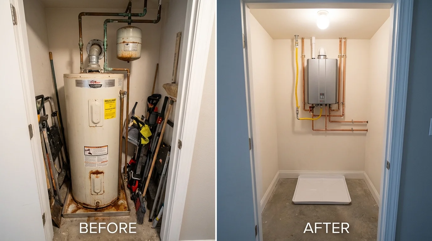 Tank water heater versus wall-mounted tankless unit comparison for Walnut Creek, CA homeowners