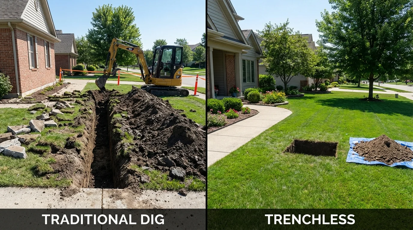 Trenchless sewer repair with minimal yard damage versus traditional excavation in Walnut Creek, CA